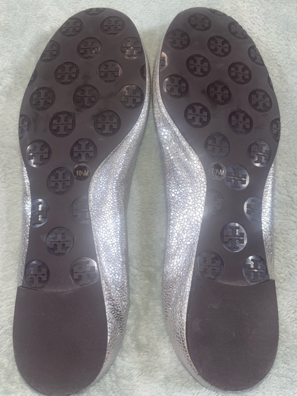 NWT Tory Burch Minnie Travel Leather Ballet Flats - Silver Metallic - Size 10.5 - Picture 3 of 6